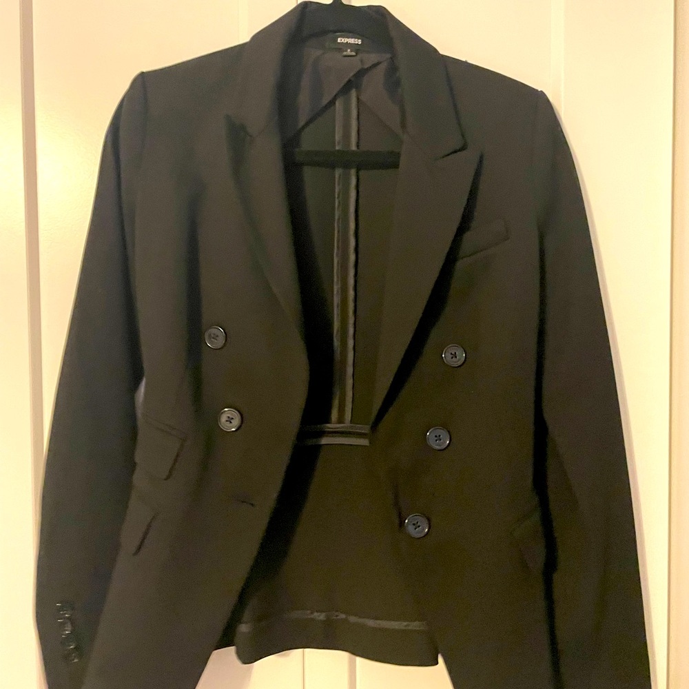 Express Size 2 Black Blazer Suit Jacket Collared Button Stretch Long Sleeve